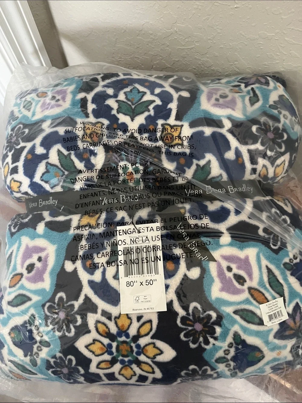 Vera Bradley Throw Blanket 80x50 Libson Medallion Cool NIP European Flare